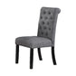 Jie 25 Inch Dining Chair Tufted Gray Upholstery Rolled Top Black Wood By Casagear Home BM314661