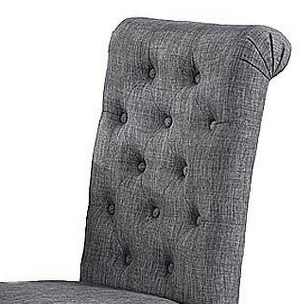 Jie 25 Inch Dining Chair Tufted Gray Upholstery Rolled Top Black Wood By Casagear Home BM314661