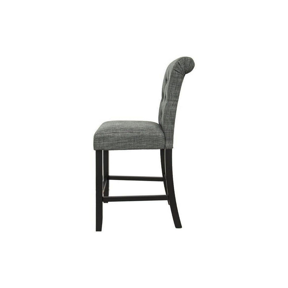 Jie 24 Inch Counter Height Dining Chair Tufted Gray Upholstery Black Wood By Casagear Home BM314662