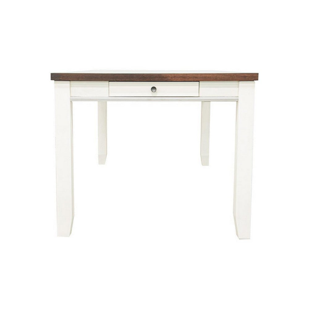 Sam 64 Inch Dining Table Farmhouse Style with Drawers White Brown Wood By Casagear Home BM314663