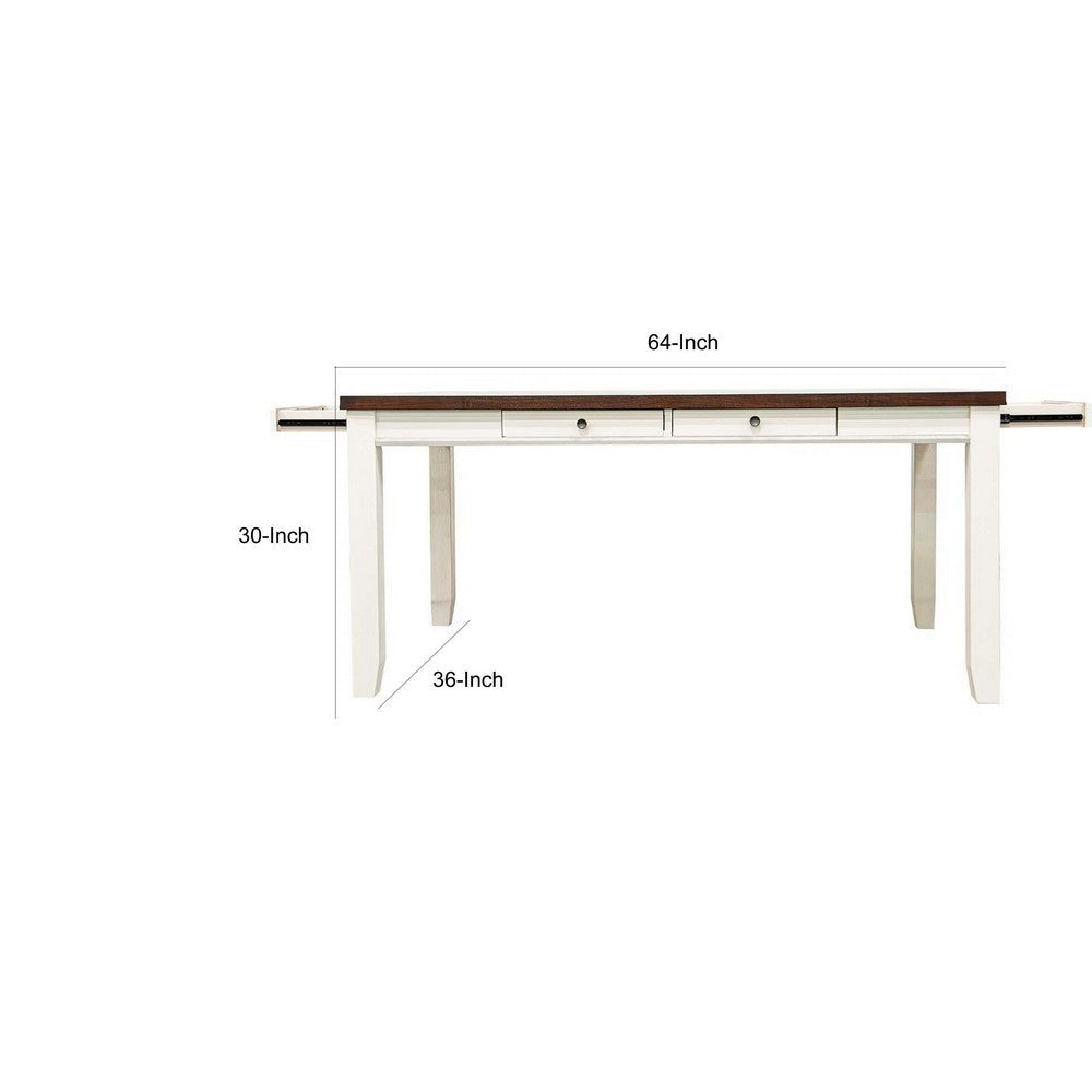 Sam 64 Inch Dining Table Farmhouse Style with Drawers White Brown Wood By Casagear Home BM314663