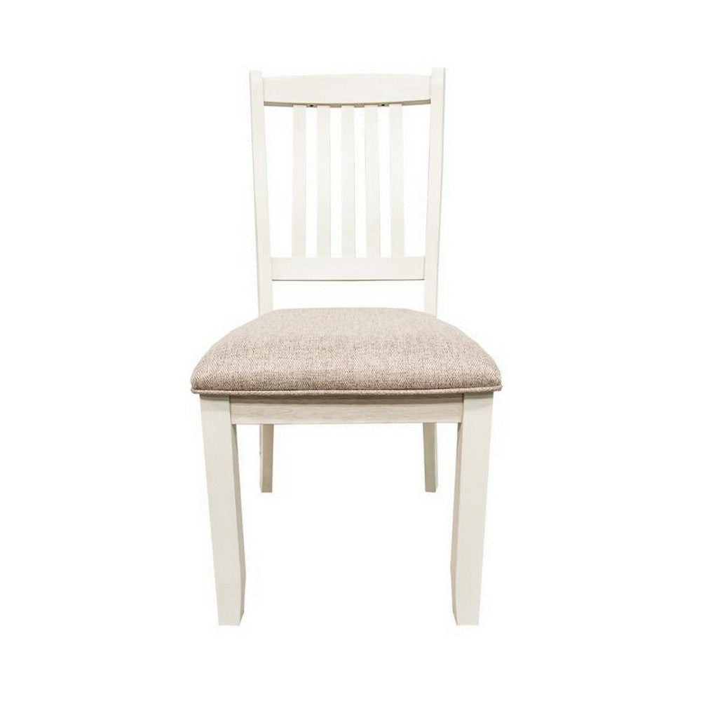 Sam 23 Inch Dining Chair Open Slat Backrest with Padded Seat White Wood By Casagear Home BM314664