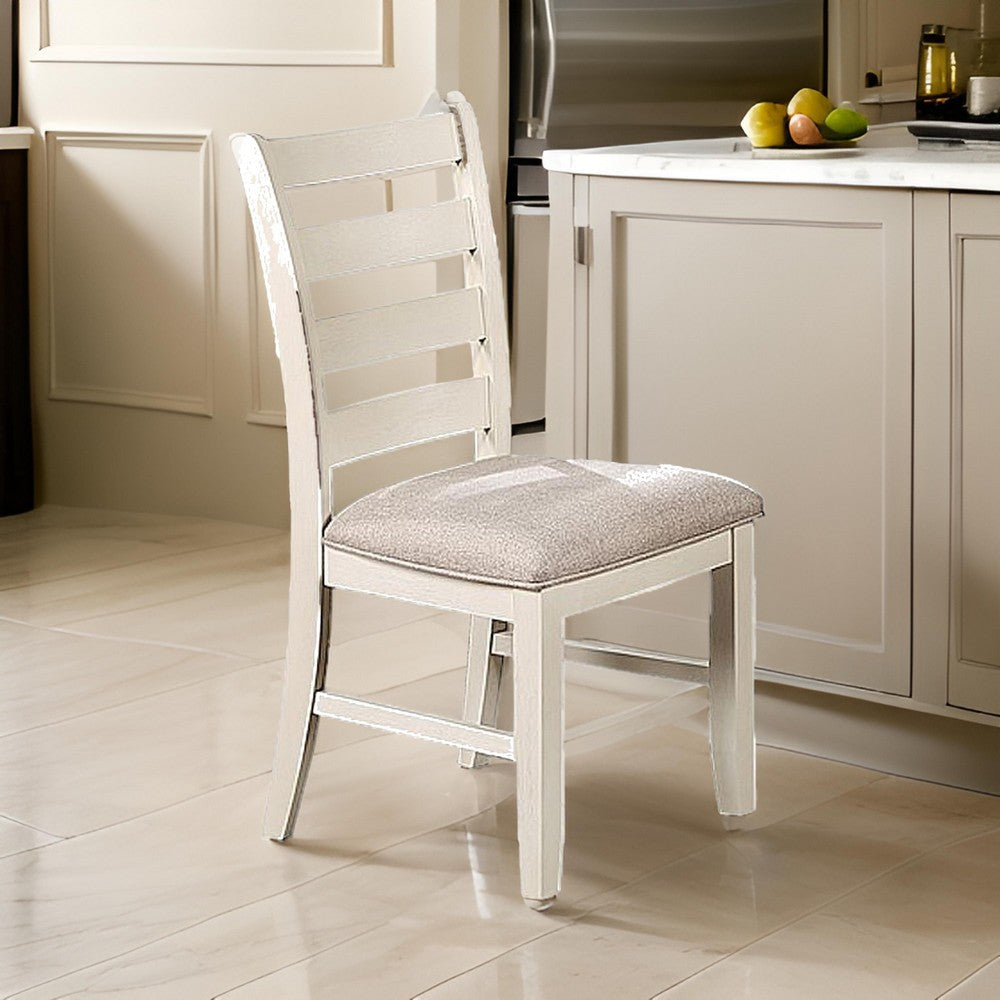 Sam 22 Inch Dining Chair, Ladder Curved Backrest, Padded Seat, White Wood By Casagear Home