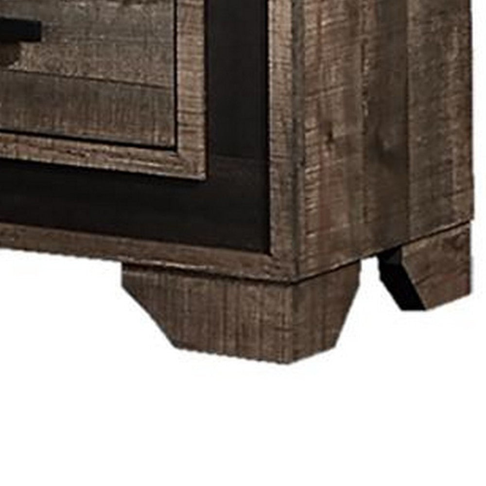 Nny 26 Inch Nightstand with 2 Drawers Black Handles Brown Wood Finish By Casagear Home BM314667