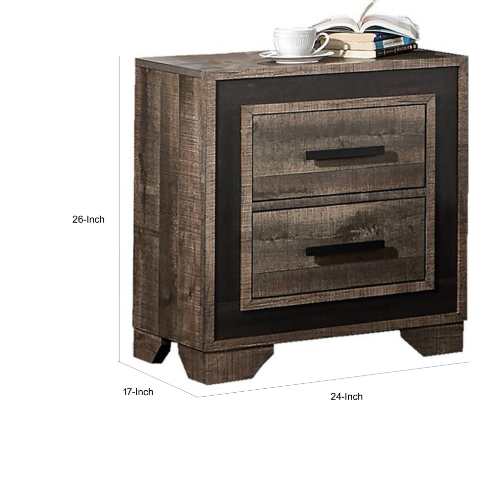 Nny 26 Inch Nightstand with 2 Drawers Black Handles Brown Wood Finish By Casagear Home BM314667