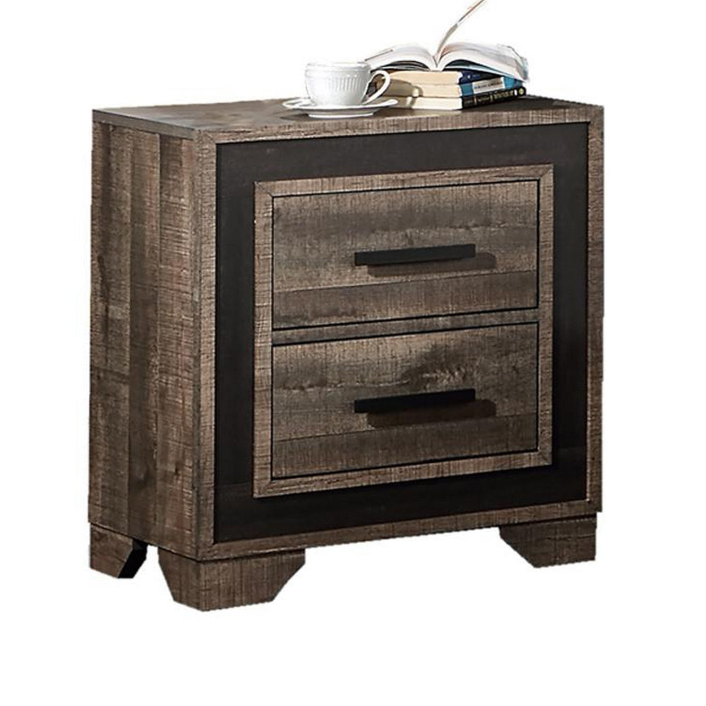 Nny 26 Inch Nightstand with 2 Drawers, Black Handles, Brown Wood Finish By Casagear Home