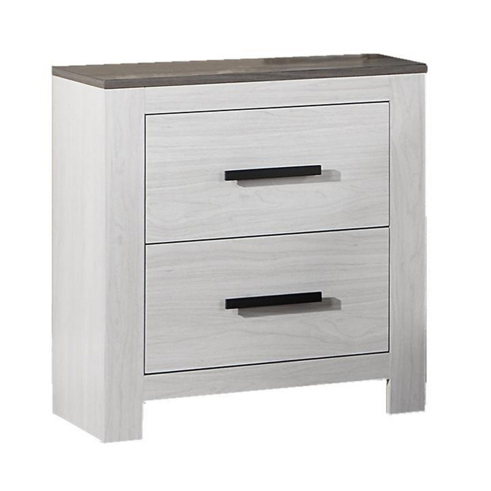 Kopa 26 Inch Nightstand with 2 Drawers, Black Handles, White Wood Finish By Casagear Home