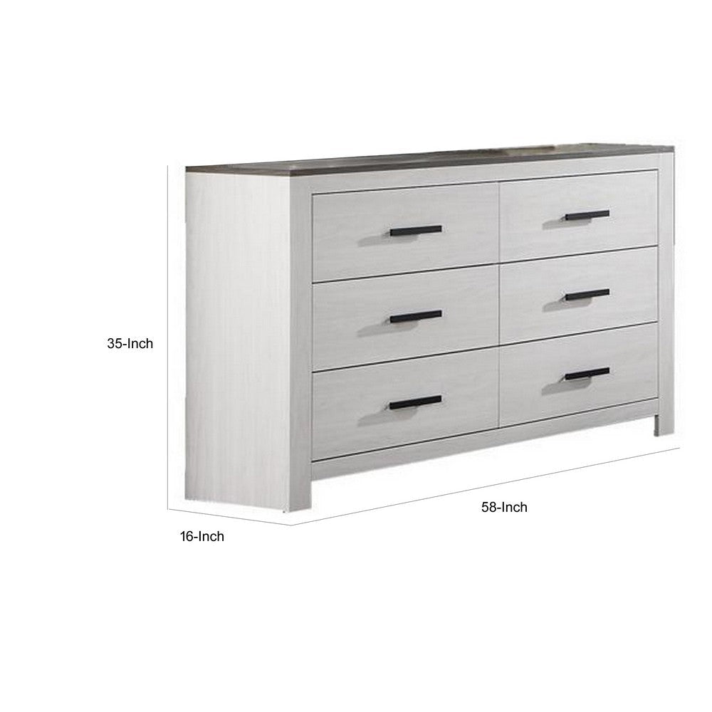 Kopa 58 Inch Wide Dresser with 6 Drawers Black Handles White Wood Finish By Casagear Home BM314673