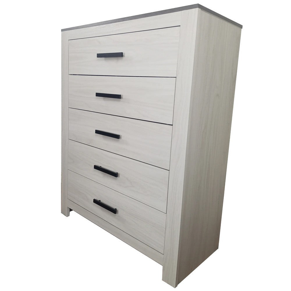 Kopa 45 Inch Tall Dresser Chest 5 Drawers Black Handles White Wood By Casagear Home BM314674