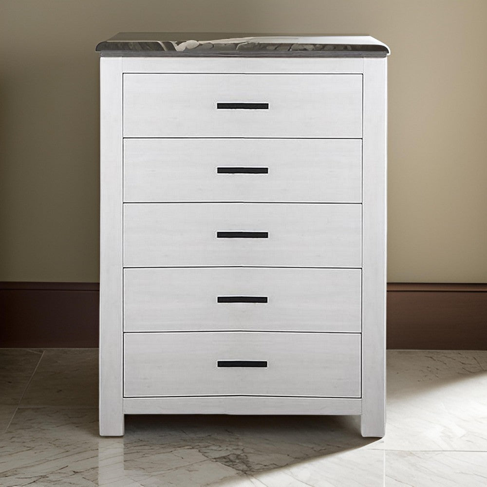 Kopa 45 Inch Tall Dresser Chest 5 Drawers Black Handles White Wood By Casagear Home BM314674