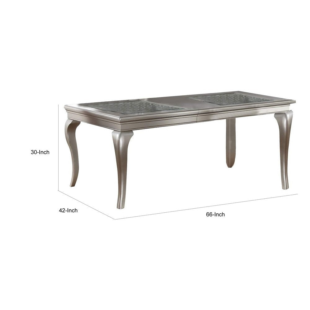 Reme 66-84 Inch Dining Table 6 Seater Extendable Glass Silver Wood By Casagear Home BM314675