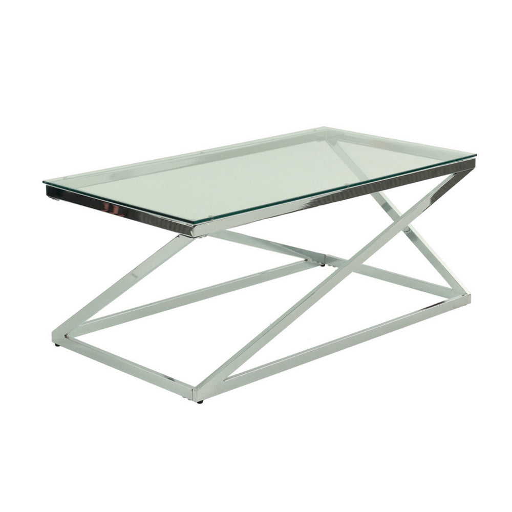 Gen Coffee and End Table Set of 3 Tempered Glass Top Chrome Metal Base By Casagear Home BM314677