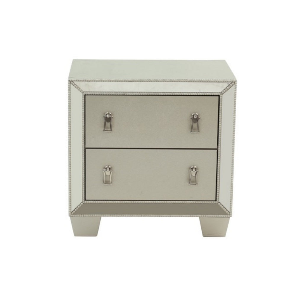 Dem 26 Inch Nightstand with 2 Drawers Platinum Trim Silver Wood Finish By Casagear Home BM314680