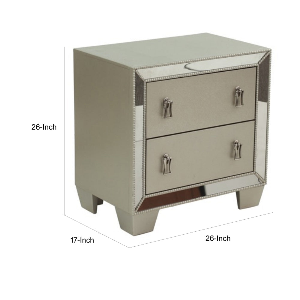 Dem 26 Inch Nightstand with 2 Drawers Platinum Trim Silver Wood Finish By Casagear Home BM314680