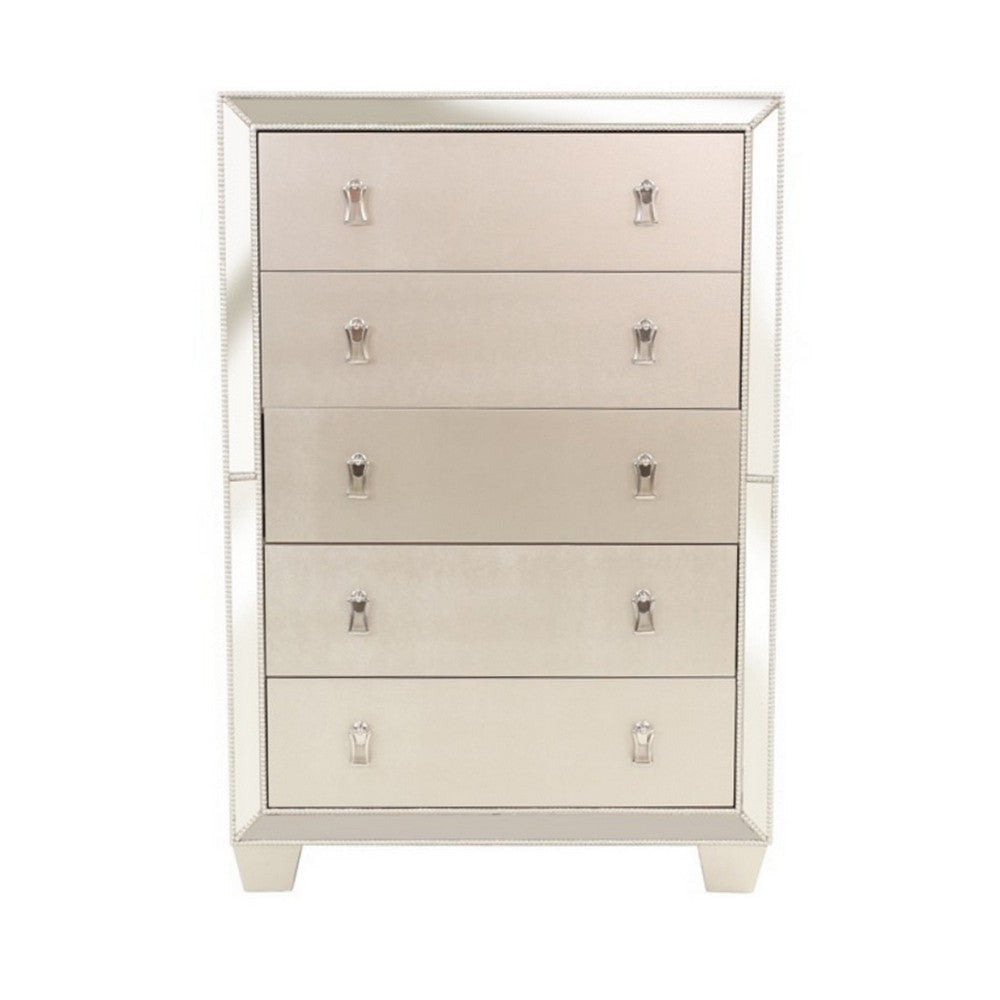 Dem 56 Inch Tall Dresser Chest with 2 Drawers Platinum Trim Silver Wood By Casagear Home BM314681