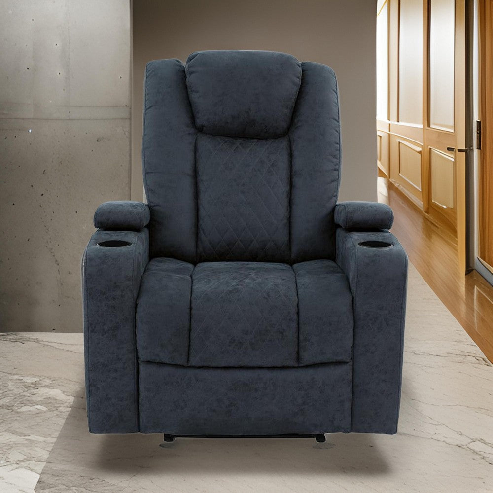 Kem 39 Inch Power Recliner Chair Adjustable Headrest Blue Faux Leather By Casagear Home BM314683