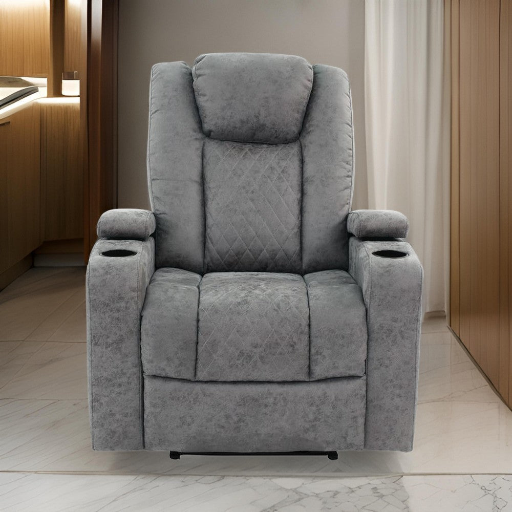 Kem 39 Inch Power Recliner Chair Adjustable Headrest Gray Faux Leather By Casagear Home BM314684