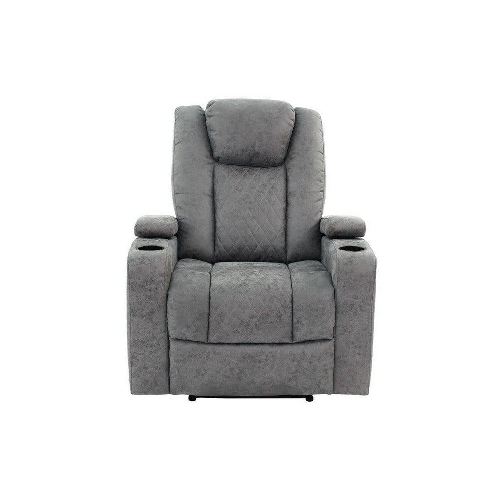 Kem 39 Inch Power Recliner Chair Adjustable Headrest Gray Faux Leather By Casagear Home BM314684