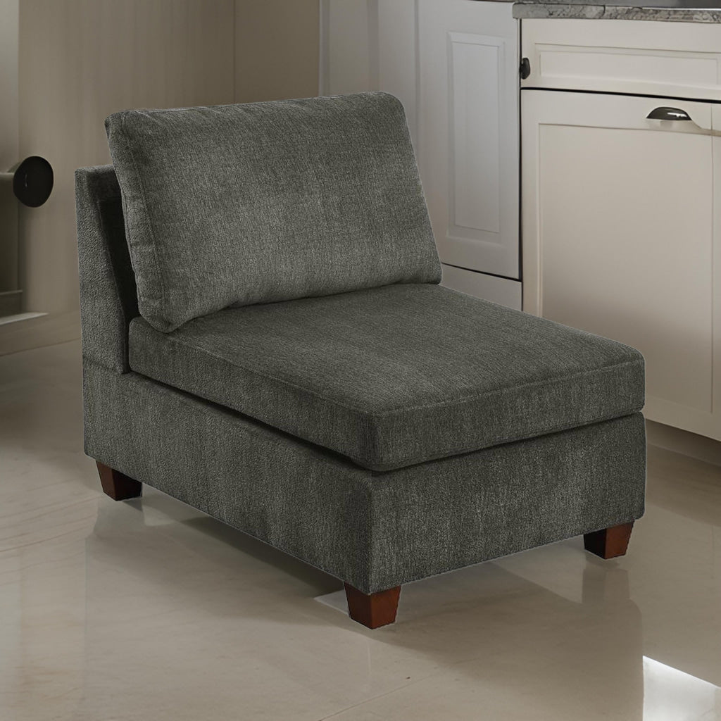 Remy 37 Inch Modular Armless Chair, Soft Gray Chenille, Solid Pine Wood By Casagear Home