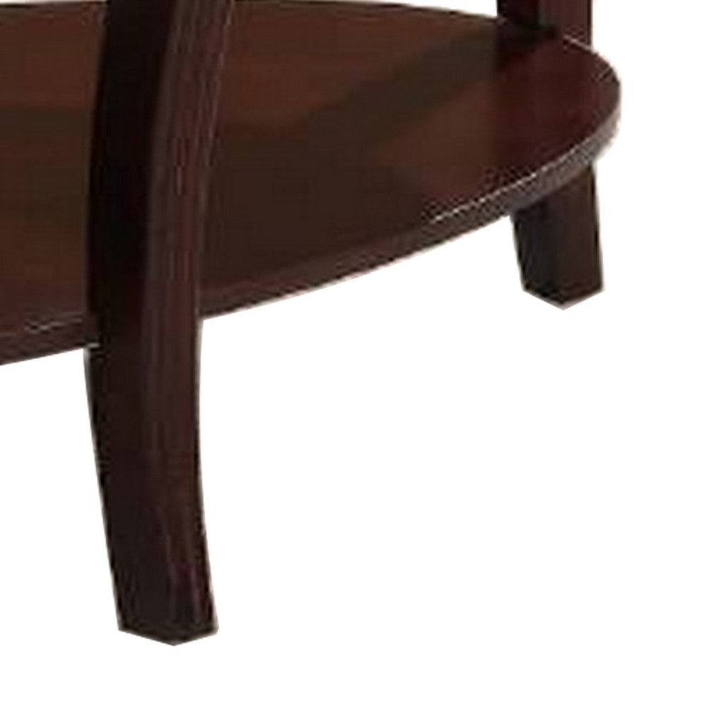 Lyn 53 Inch Coffee Table with Oval Glass Top and Lower Shelf Brown Wood By Casagear Home BM314688