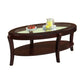 Lyn 53 Inch Coffee Table with Oval Glass Top and Lower Shelf Brown Wood By Casagear Home BM314688