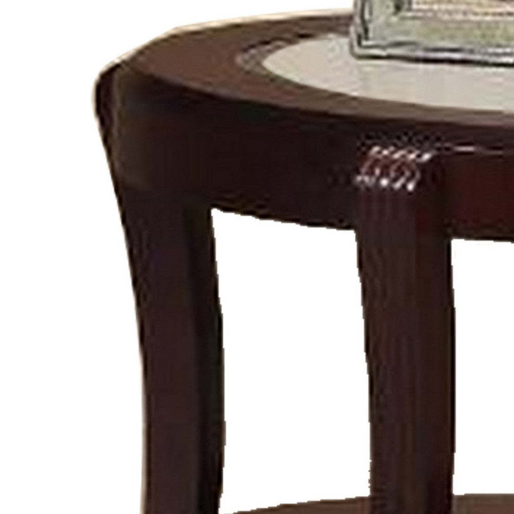 Lyn 31 Inch Side End Table with Oval Glass Top and Lower Shelf Brown Wood By Casagear Home BM314689