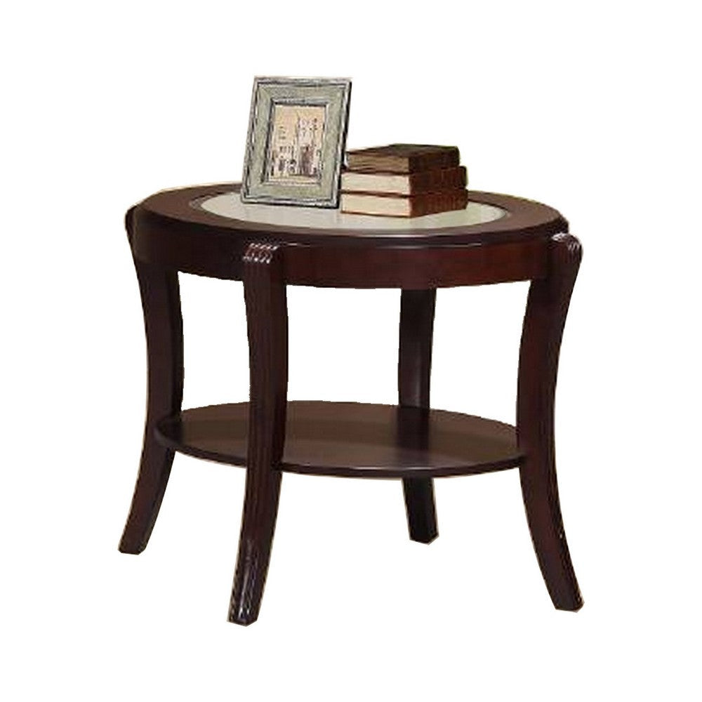 Lyn 31 Inch Side End Table with Oval Glass Top and Lower Shelf Brown Wood By Casagear Home BM314689