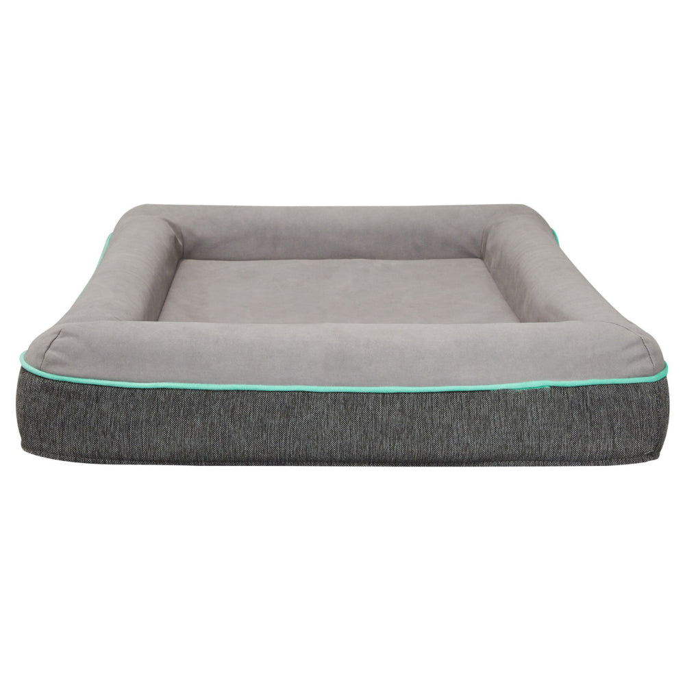 Rio 28 Inch Dog Bed Teal Piping Memory Foam Cushioned Gray Finish By Casagear Home BM314692