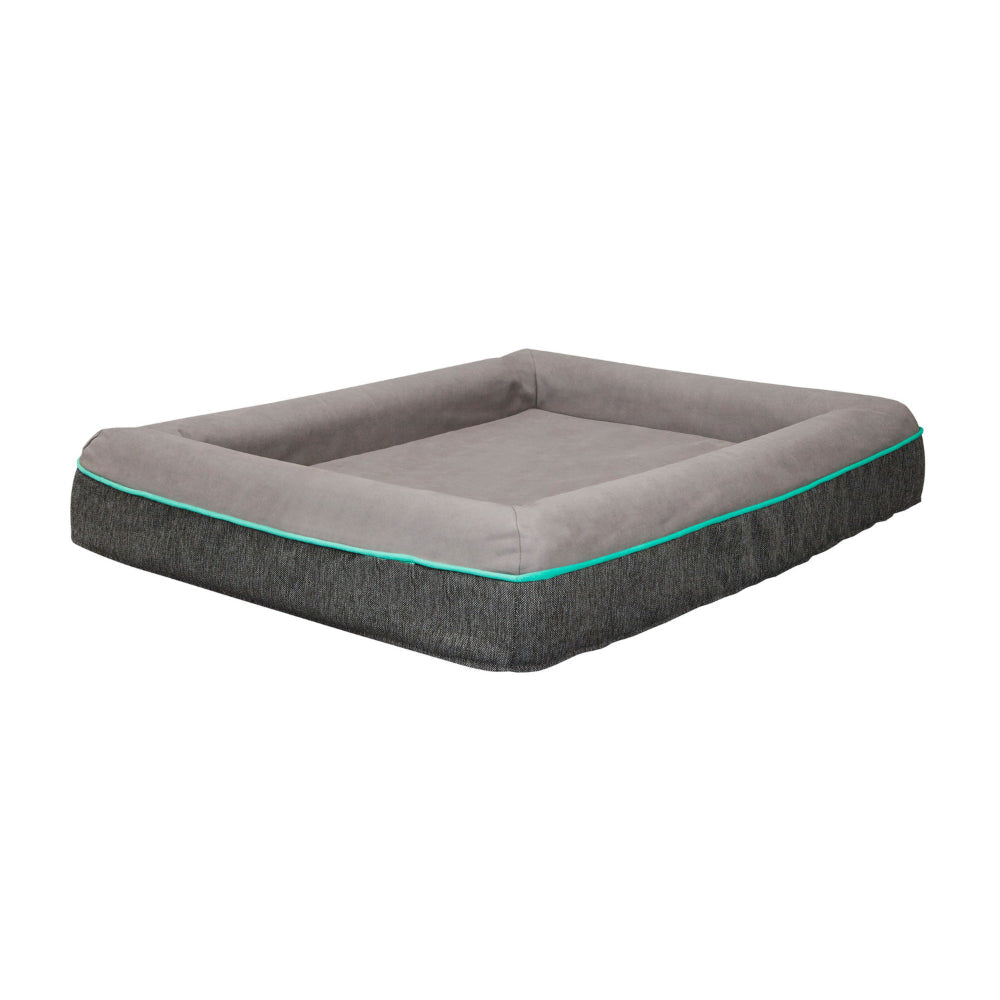 Rio 28 Inch Dog Bed Teal Piping Memory Foam Cushioned Gray Finish By Casagear Home BM314692