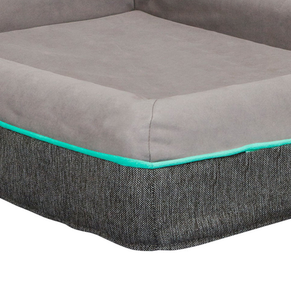 Rio 33 Inch Dog Bed Teal Piping Memory Foam Cushioned Gray Finish By Casagear Home BM314693