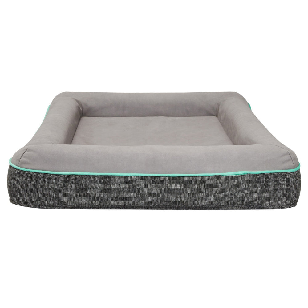 Rio 43 Inch Dog Bed Teal Piping Memory Foam Cushioned Gray Finish By Casagear Home BM314694