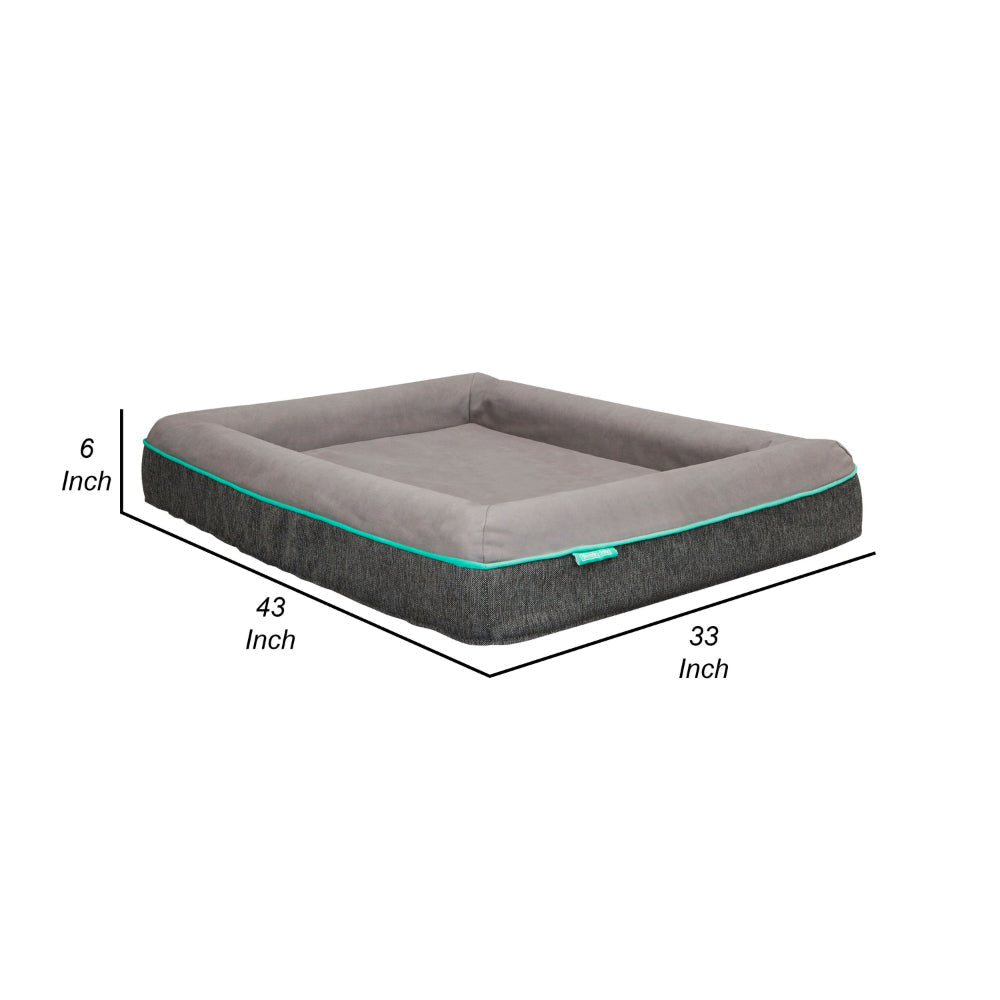 Rio 43 Inch Dog Bed Teal Piping Memory Foam Cushioned Gray Finish By Casagear Home BM314694