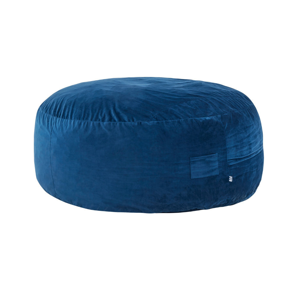 Olio 70 Inch Bean Bag, Round, Foam Filling, Velvet Upholstery, Navy Blue By Casagear Home