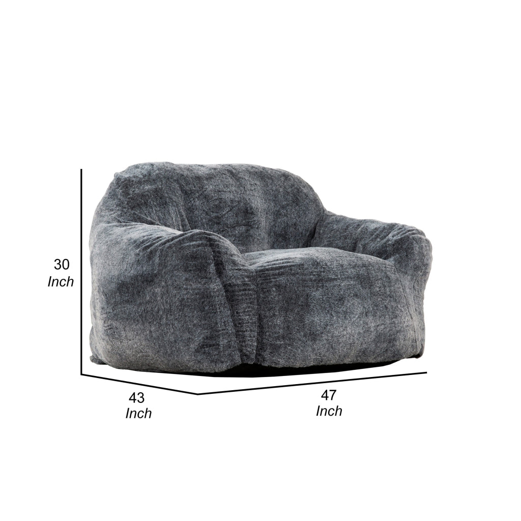 45 Inch Bean Bag Chair Memory Foam Faux Rabbit Fur Grayish Blue By Casagear Home BM314709