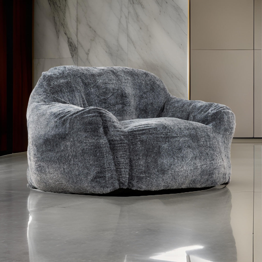 45 Inch Bean Bag Chair, Memory Foam, Faux Rabbit Fur, Grayish Blue By Casagear Home