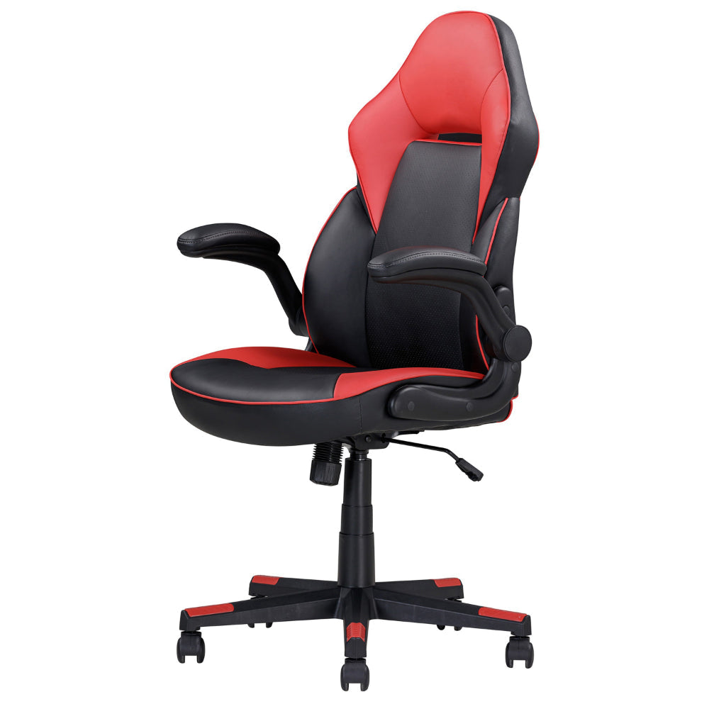 28 Inch Office Gaming Chair 360 Degree Swivel Black Red Faux Leather By Casagear Home BM314718