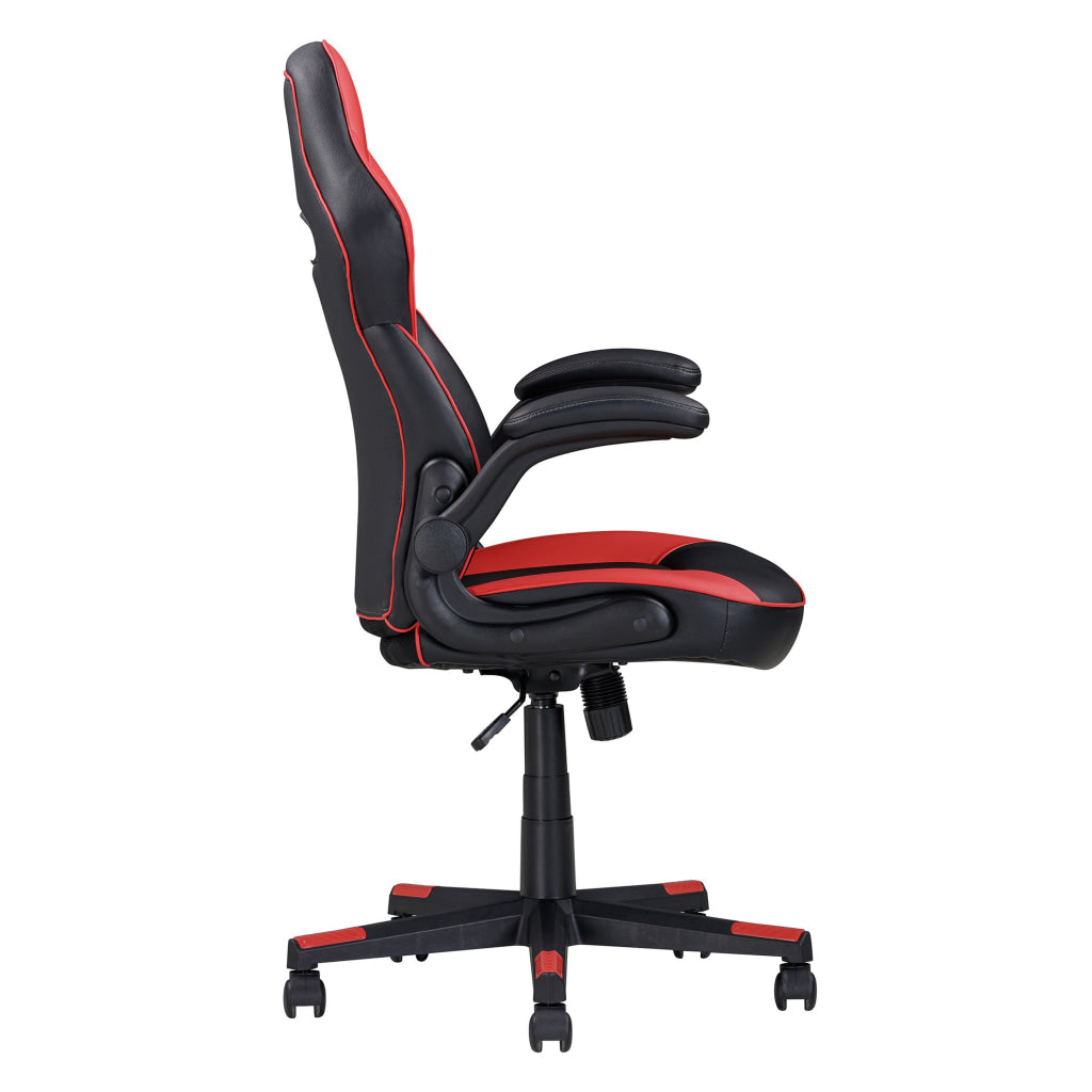 28 Inch Office Gaming Chair 360 Degree Swivel Black Red Faux Leather By Casagear Home BM314718