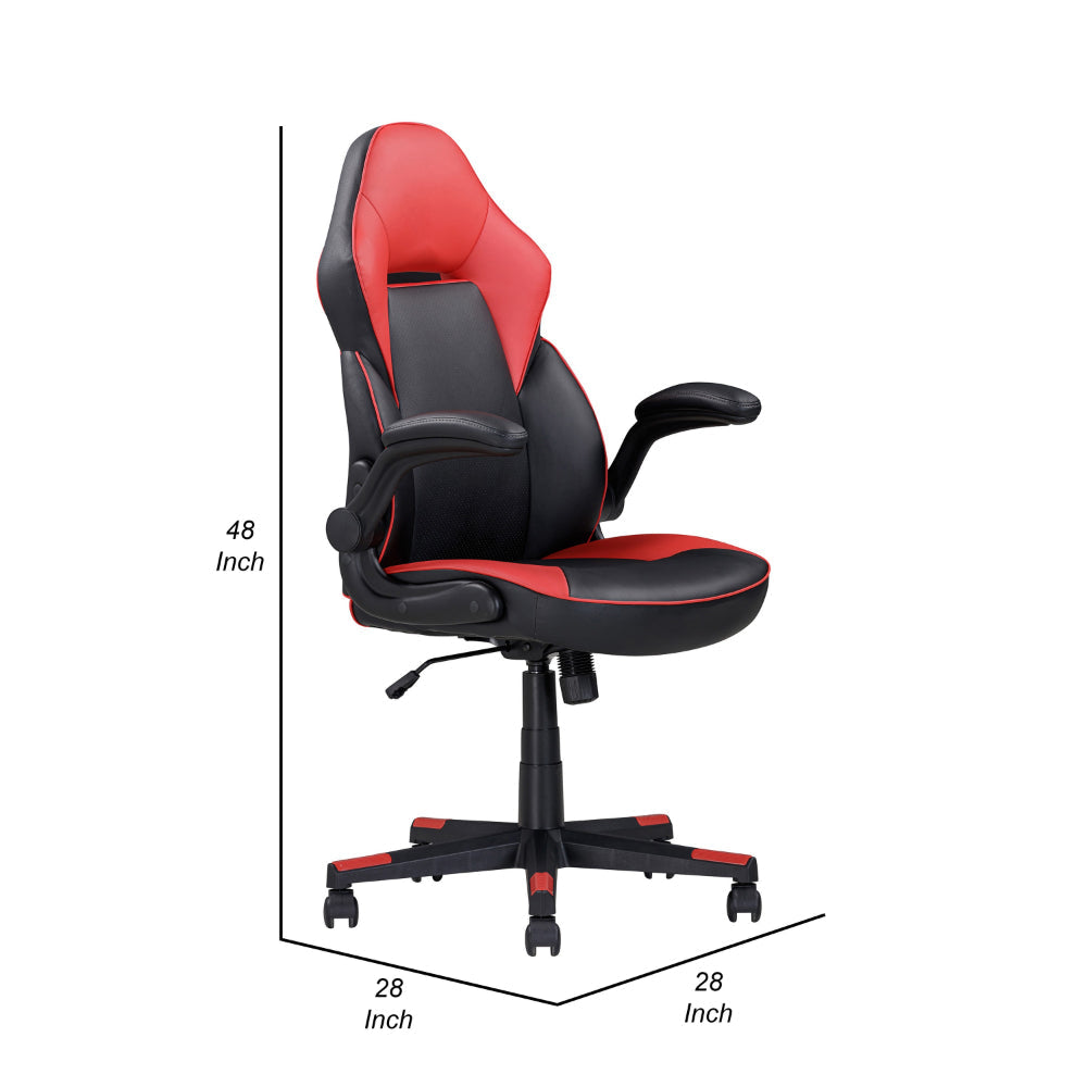 28 Inch Office Gaming Chair 360 Degree Swivel Black Red Faux Leather By Casagear Home BM314718