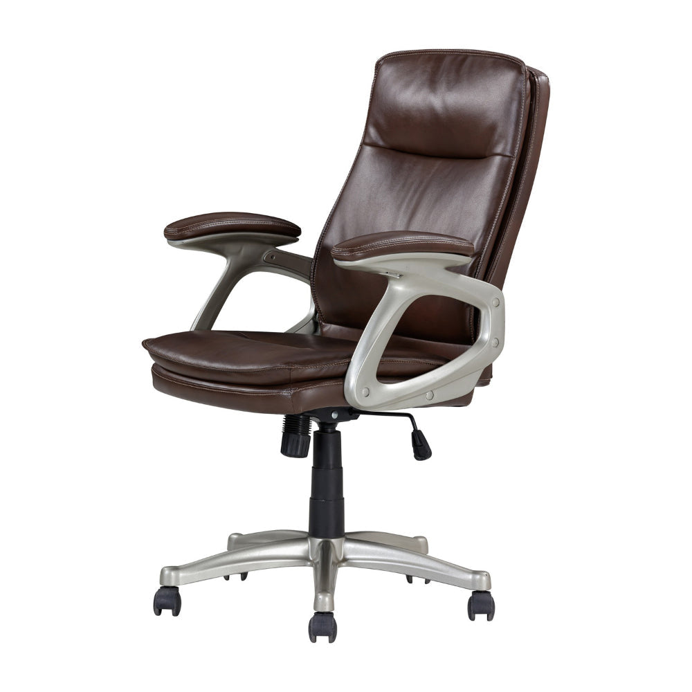 28 Inch Office Gaming Chair 360 Degree Swivel Silver Brown Faux Leather By Casagear Home BM314719