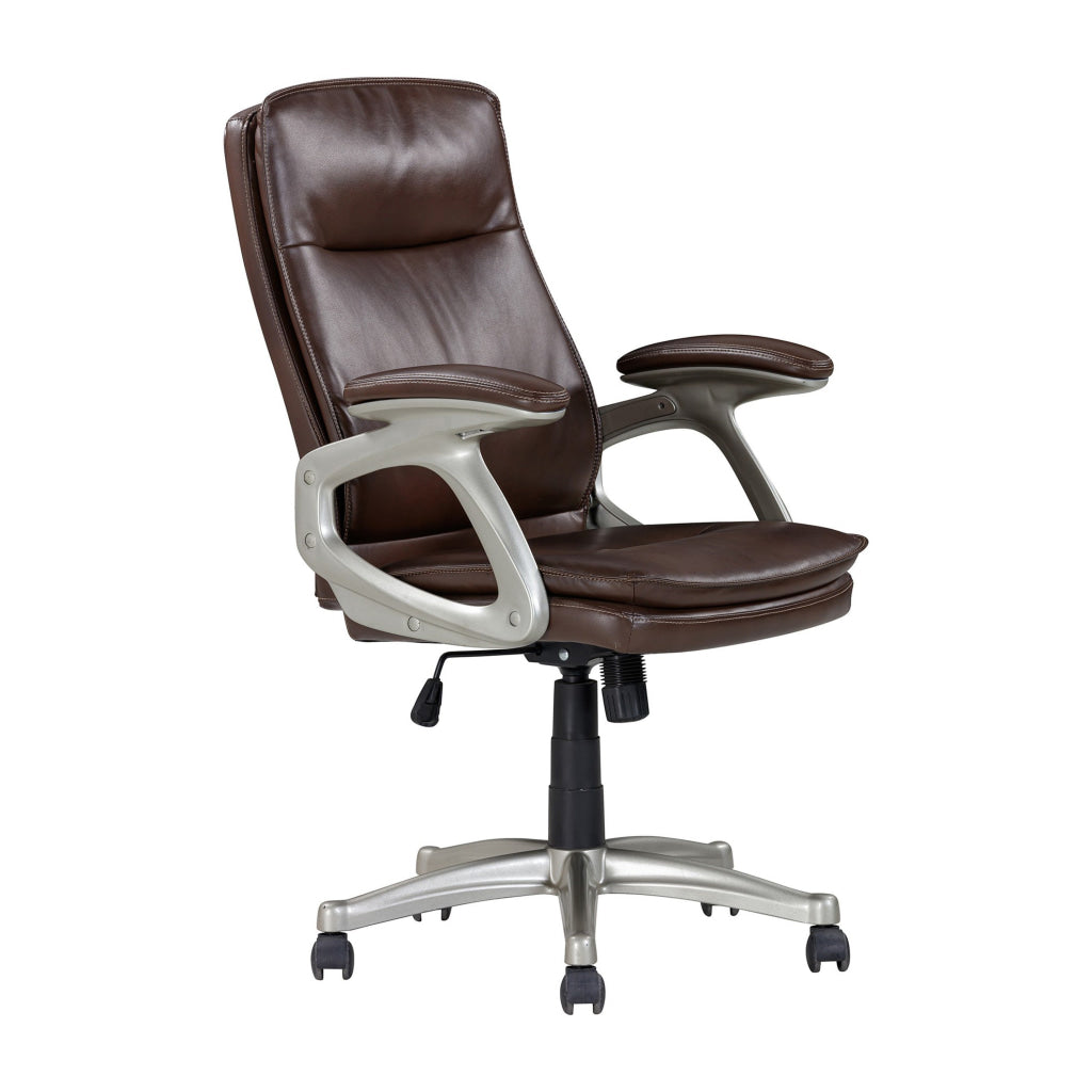 28 Inch Office Gaming Chair 360 Degree Swivel Silver Brown Faux Leather By Casagear Home BM314719