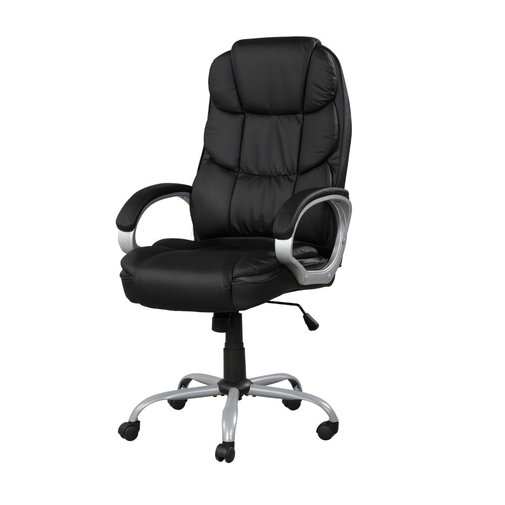 30 Inch Office Chair 360 Degree Swivel Cushioned Black Faux Leather By Casagear Home BM314721