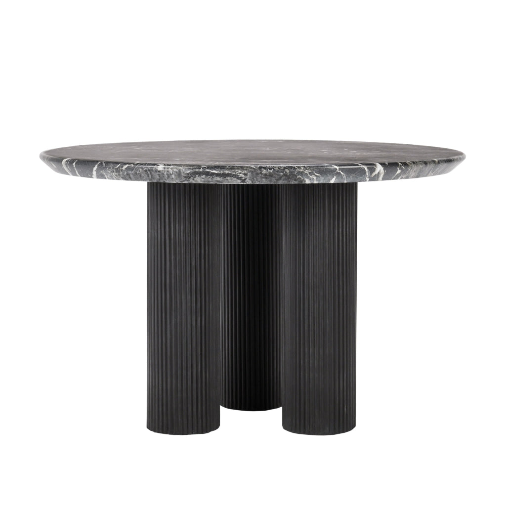 Rian 47 Inch Outdoor Dining Table Round Black Glass Stone Top Pedestal By Casagear Home BM314726