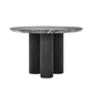 Rian 47 Inch Outdoor Dining Table, Round Black Glass Stone Top, Pedestal By Casagear Home