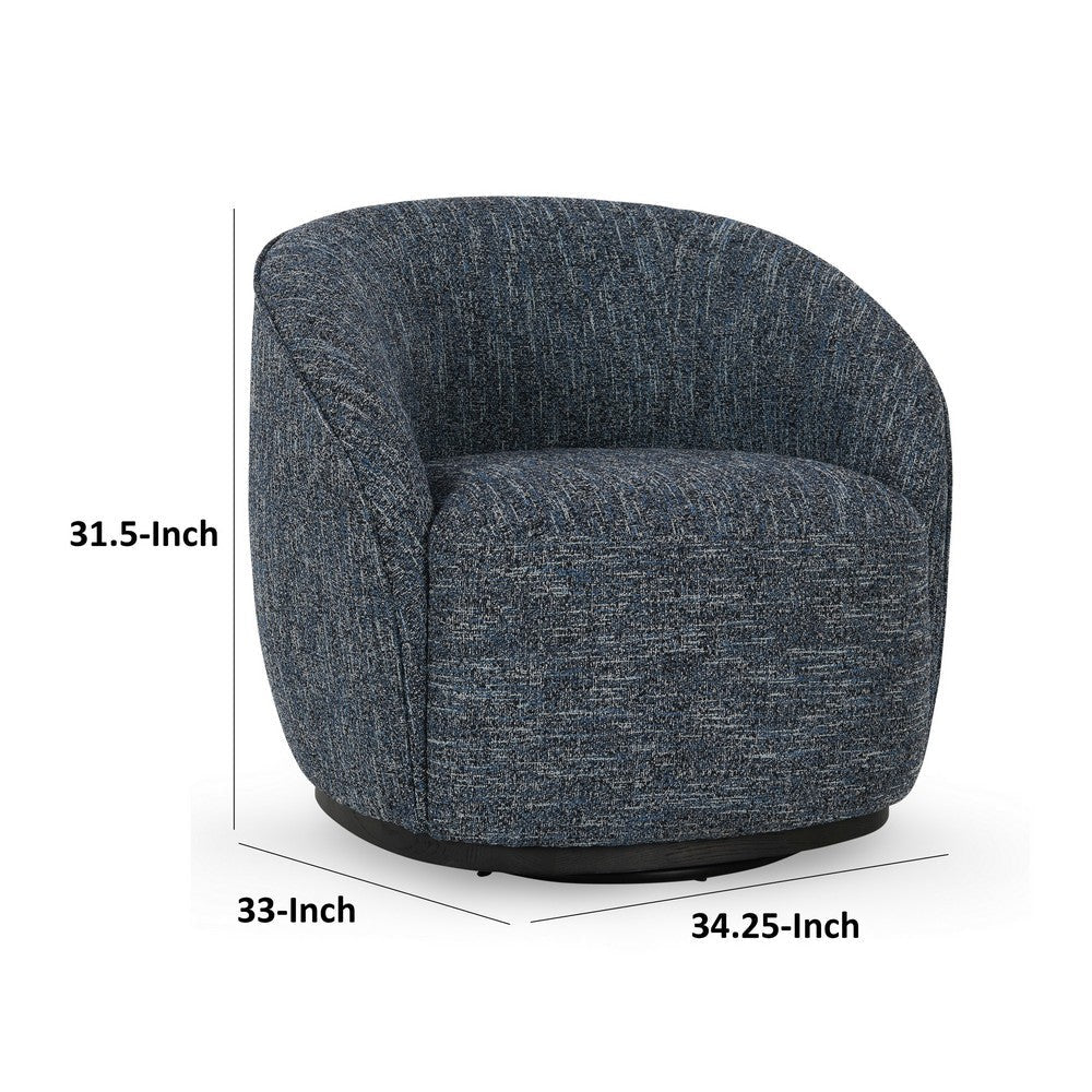 Rea 34 Inch Swivel Accent Chair Padded Blue Polyester Upholstery Ash Wood By Casagear Home BM314727