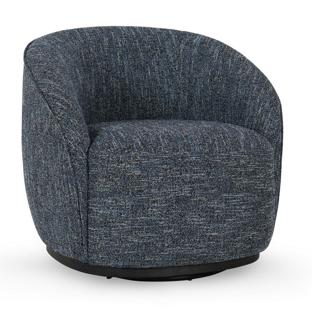 Rea 34 Inch Swivel Accent Chair, Padded Blue Polyester Upholstery, Ash Wood By Casagear Home