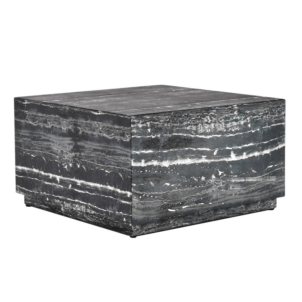 Lette 32 Inch Square Outdoor Coffee Table, Black Marble Look Concrete By Casagear Home