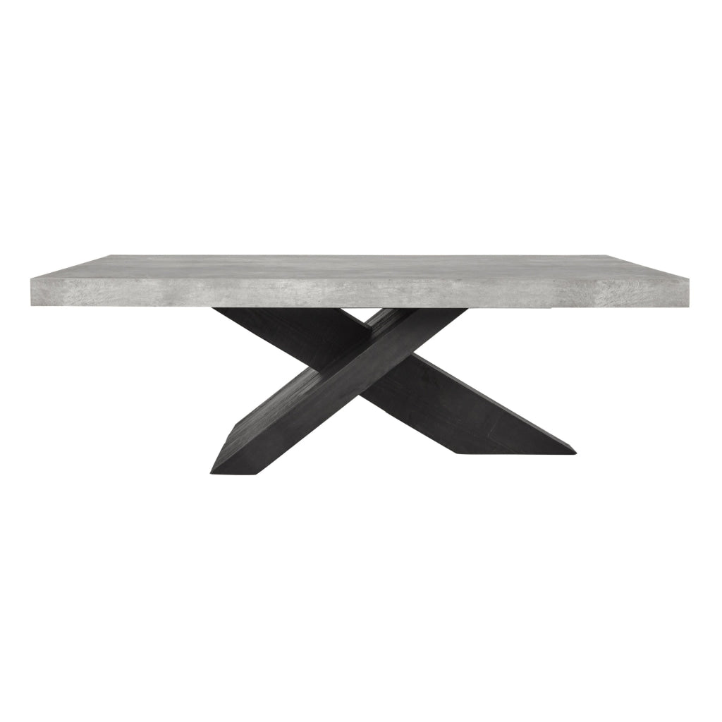 Ren 54 Inch Coffee Table Rectangular Top Cross Base Gray Black Concrete By Casagear Home BM314732