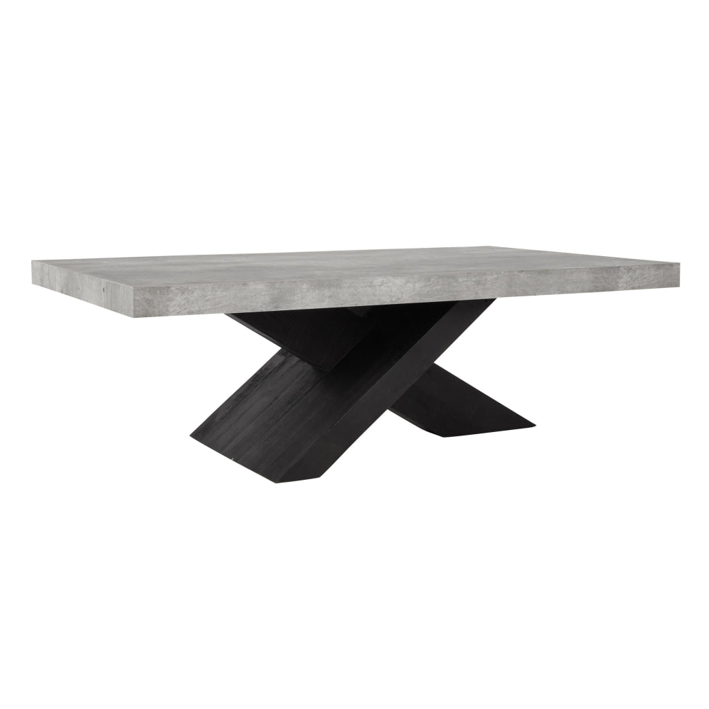 Ren 54 Inch Coffee Table Rectangular Top Cross Base Gray Black Concrete By Casagear Home BM314732