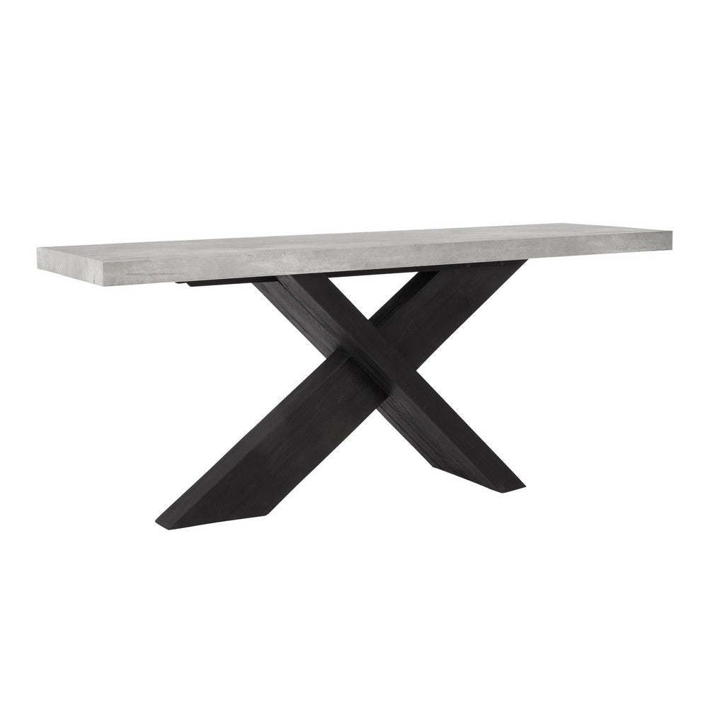 Ren 72 Inch Console Table, Rectangular Top Cross Base, Gray, Black Concrete By Casagear Home