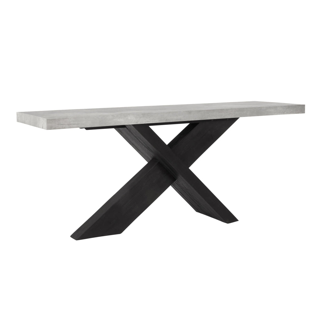 Ren 72 Inch Console Table Rectangular Top Cross Base Gray Black Concrete By Casagear Home BM314733